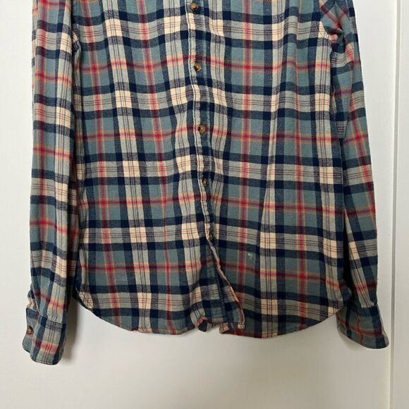 Denim & Flower Mens Shirt Large Flannel Button Down Plaid Long Sleeve Blue Red - Picture 3 of 12